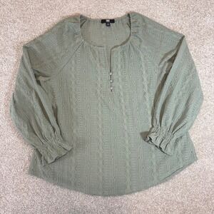 Frye Womens size S Top Blouse Green Long Sleeve Diamond Pattern Casual Pullover